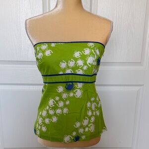 Lilly Pulitzer Green Strapless Top with Crab Print